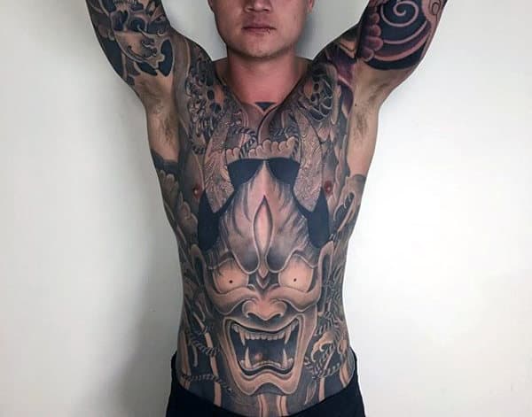 Manly Hannya Mask Demonic Male Tattoo On Full Chest