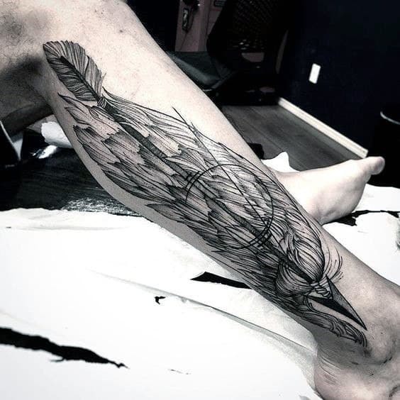 Manly Hermes Wing With Arrow Guys Leg Tattoos