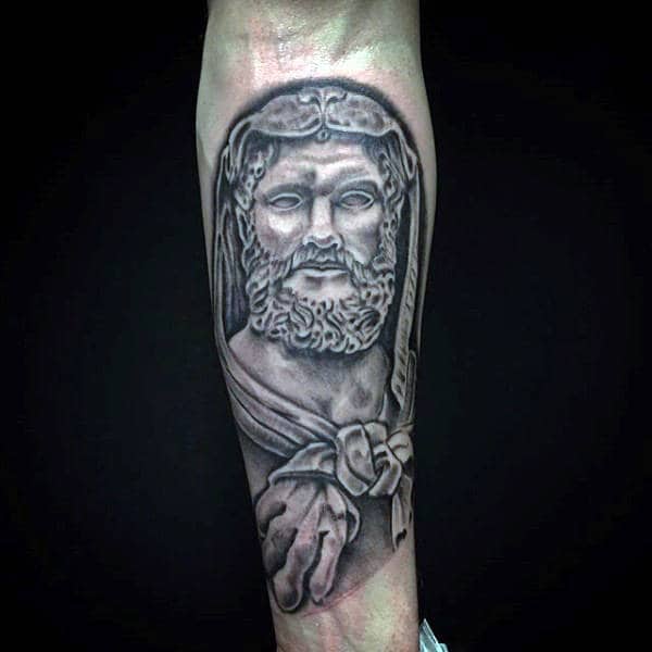 Manly Inner Forearm Hercules Shaded Black And Grey Guys Tattoo Ideas