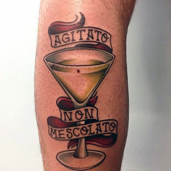 Manly James Bond Shaken Not Stirred Leg Tattoo Design Ideas For Men