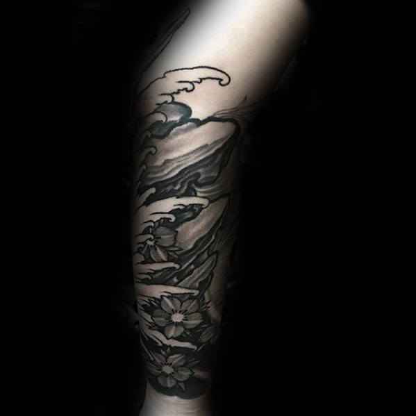 Manly Japanese Wave Male Forearm Tattoo Inspiration