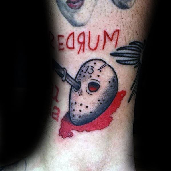 Manly Jason Mask Tattoo Design Ideas For Men Lower Leg
