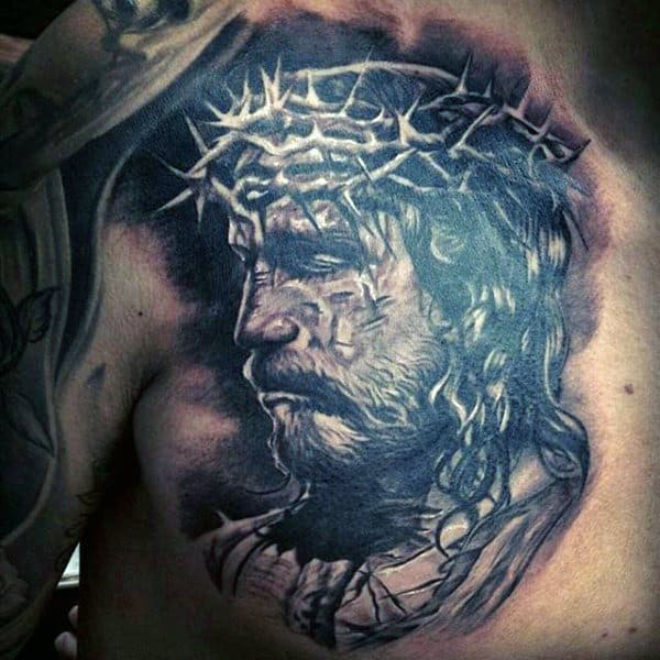 Manly Jesus Chest Tattoos For Gentlemen