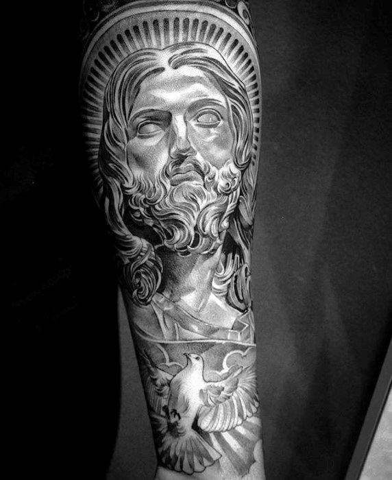 Manly Jesus Forearm Sleeve Tattoos For Men