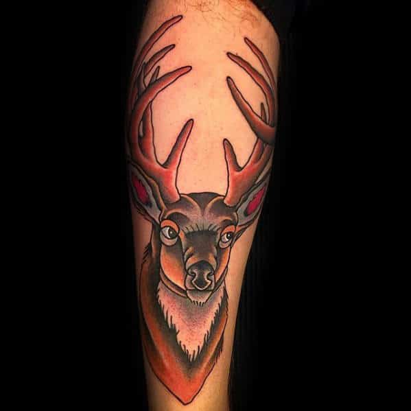 Manly Leg Traditional Deer Male Tattoo Design Ideas