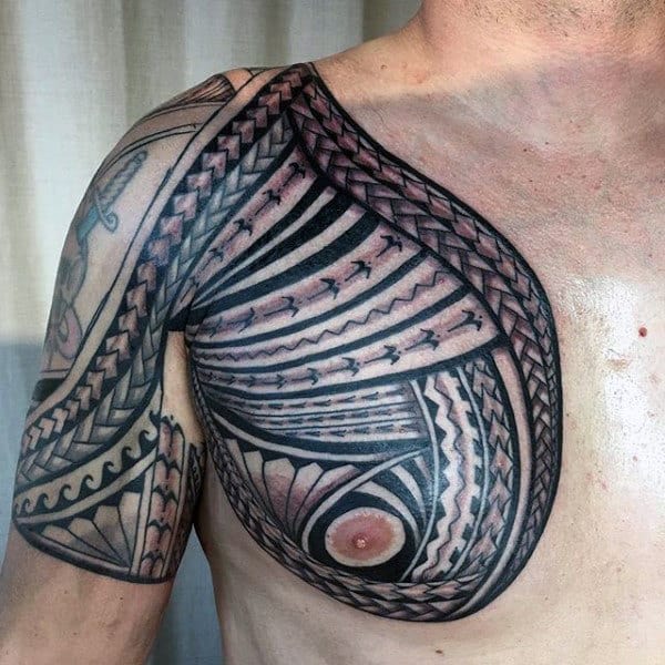 Manly Male Tribal Chest Tattoo