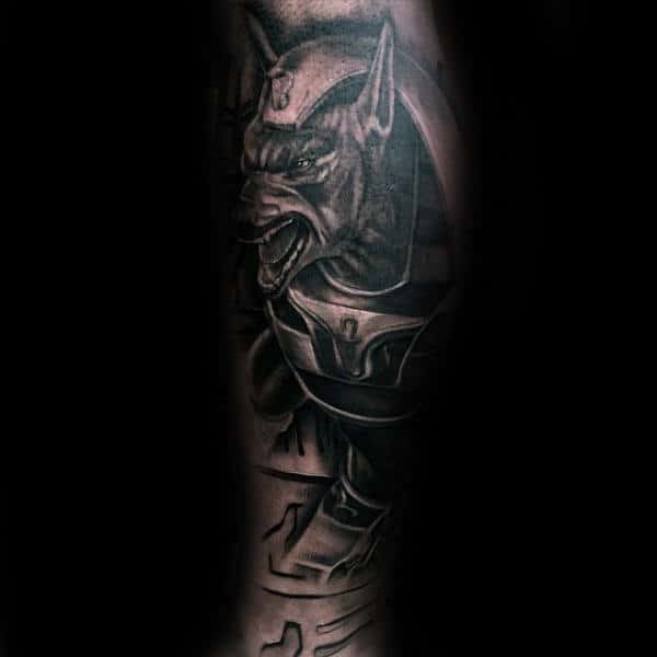Manly Mens 3d Anubis Leg Sleeve Tattoos