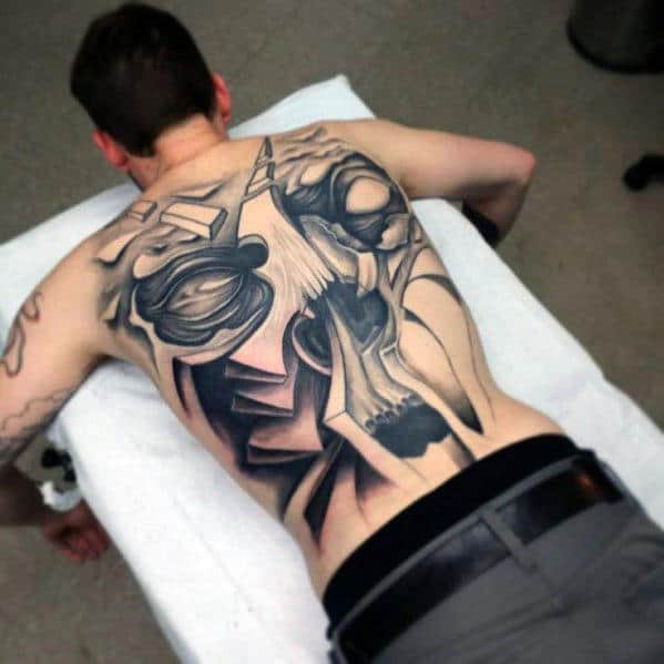 Manly Mens Cool Full Back Tattoo Design Of Skull