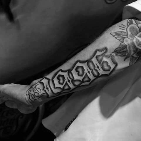 Manly Mens Est 1996 Outer Forearm Tattoo With Negative Space Numbers
