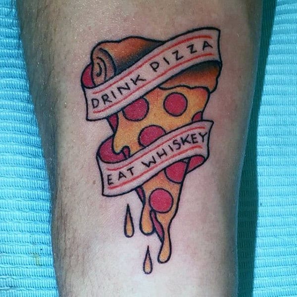 Manly Mens Forearm Gooey Pizza Food Tattoo Designs