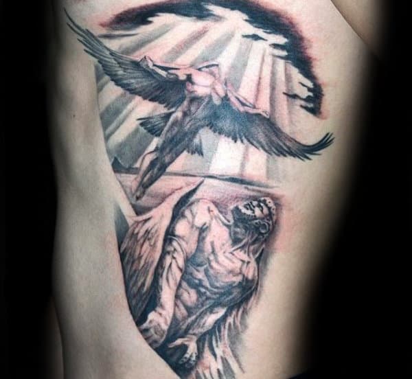 Manly Mens Icarus Rib Cage Tattoo