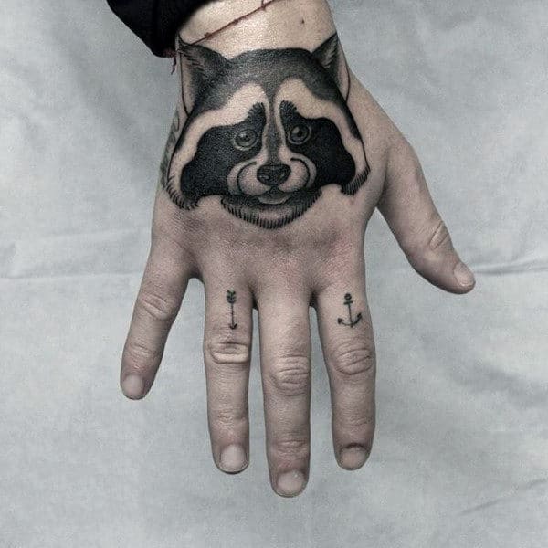 Manly Mens Raccoon Hand Tattoo