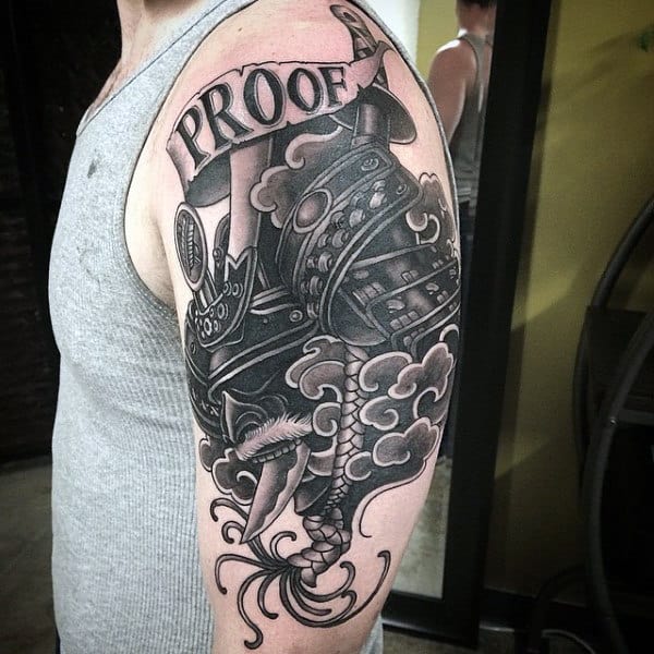 Manly Mens Samurai Helmet Arm Tattoo Designs