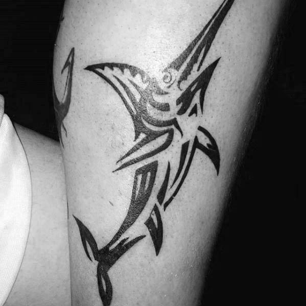 Manly Mens Swordfish Tribal Arm Tattoo Ideas