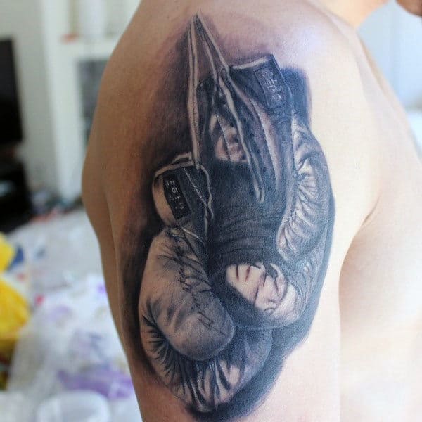Manly Mens Upper Arm Shaded Boxing Glove Tattoo Ideas