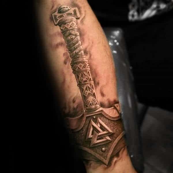 Manly Mjolnir Forearm Tattoo Ideas For Gentlemen