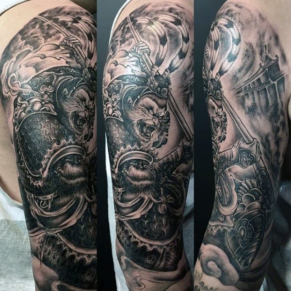 Manly Monkey King Shaded Mens Half Sleeve Tattoo