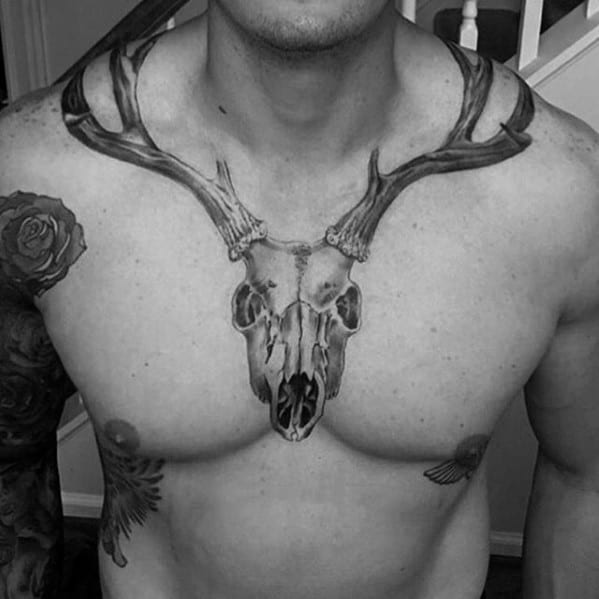 Manly Neck And Chest Animal Skull Tattoo Designs For Men