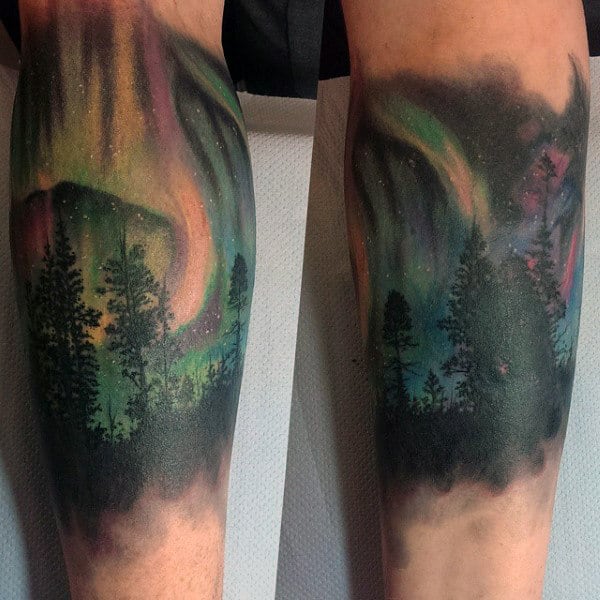 Manly Northern Lights Forearm Sleeve Tattoo Ideas
