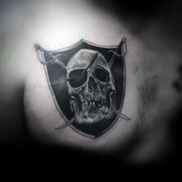 Manly Oakland Raiders Upper Chest Tattoo Designs For Guys