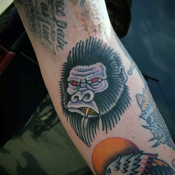 Manly Old School Gorilla Tattoo On Man