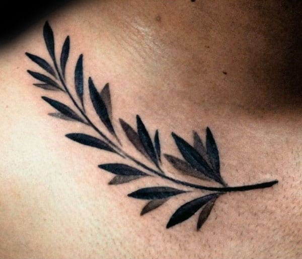 Manly Olive Branch Collarbone Tattoos For Guys