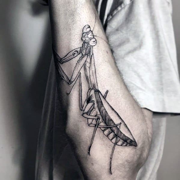 Manly Outer Forearm Praying Mantis Tattoo Design Ideas For Men