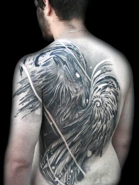 Manly Phoenix Back Tattoo Ideas For Guys