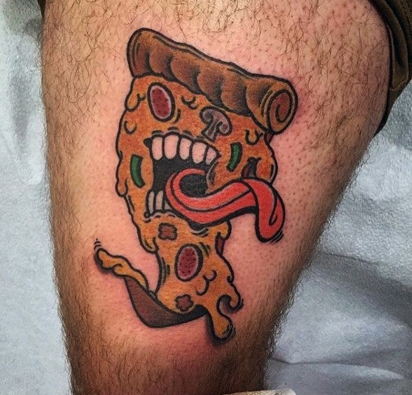 Manly Pizza Tattoo Design Ideas For Men On Thigh
