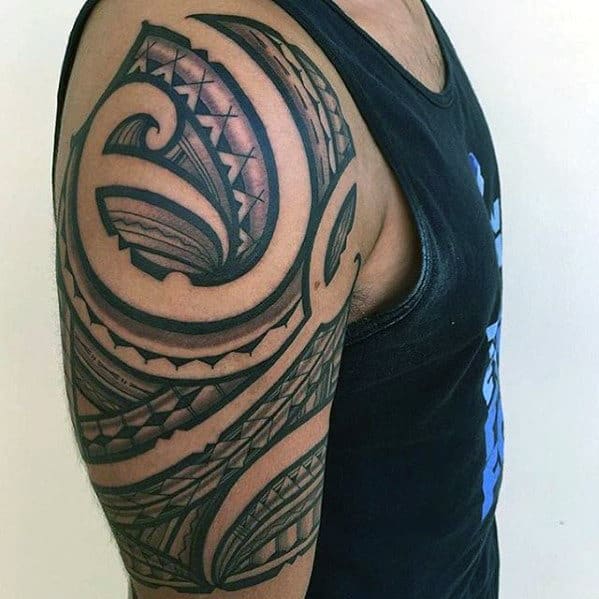 Manly Polynesian Tribal Mens Negative Space Arm Tattoos