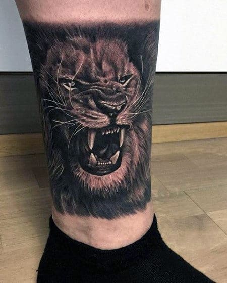 Manly Quarter Leg Sleeve Mens Lion Tattoos