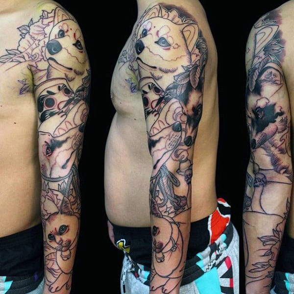 Manly Raccoon Full Sleeve Guys Nature Tattoo Ideas
