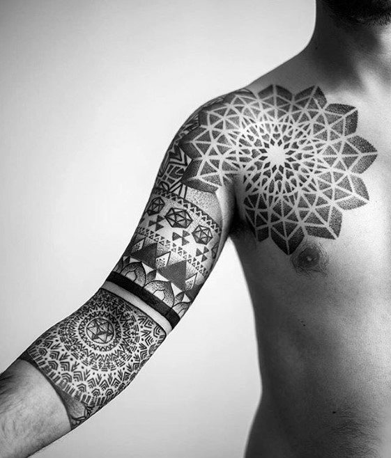 Manly Rad Geometric Pattern Half Sleeve Tattoo Design Ideas For Men
