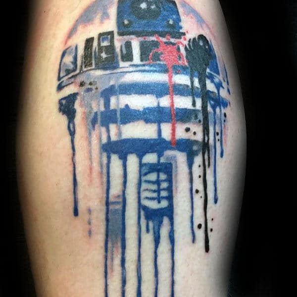 Manly Rd2d Dripping Paint Wateroclor Leg Calf Tattoos