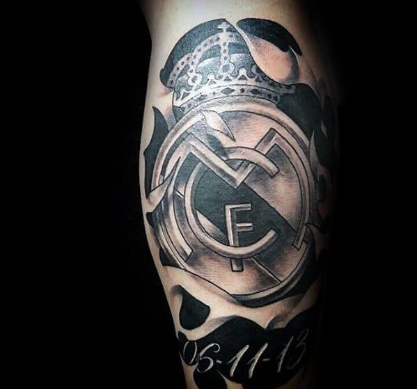 Manly Real Madrid Tattoo Design Ideas For Men On Back Of Leg