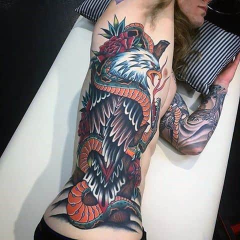 Manly Rib Cage Side Eagle And Snake Great Tattoo Design Ideas For Men