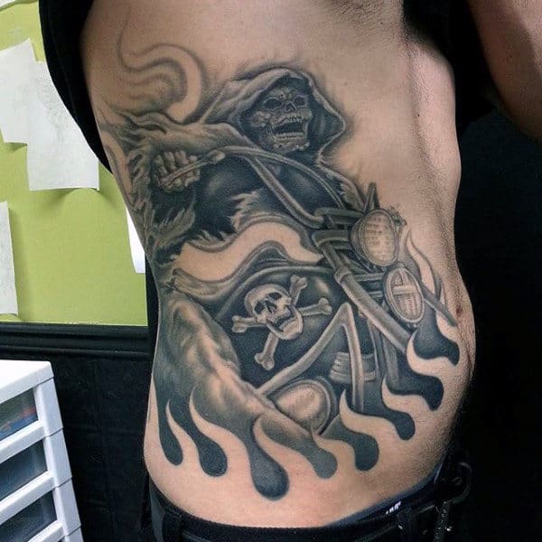 Manly Rib Cage Skeleton Motorcycle Biker Male Tattoos