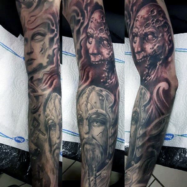 Manly Rune Full Sleeve Viking Tattoo On Gentleman