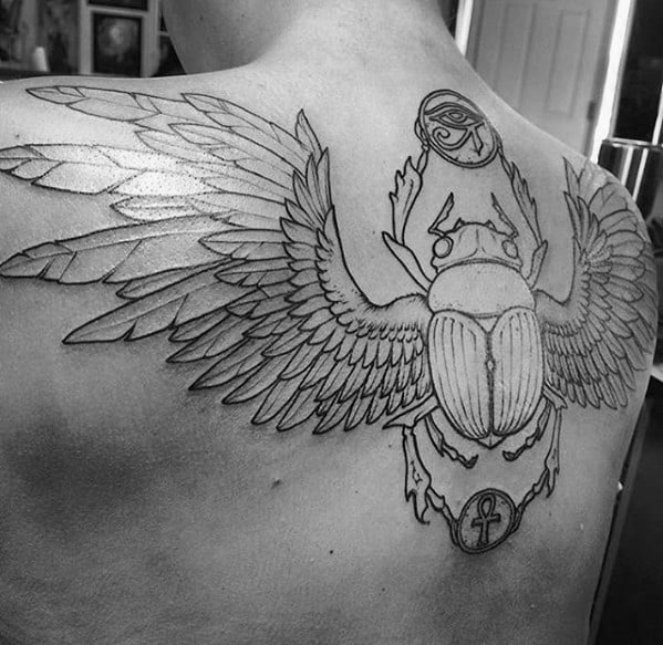 manly scarab guys upper back tattoo ideas