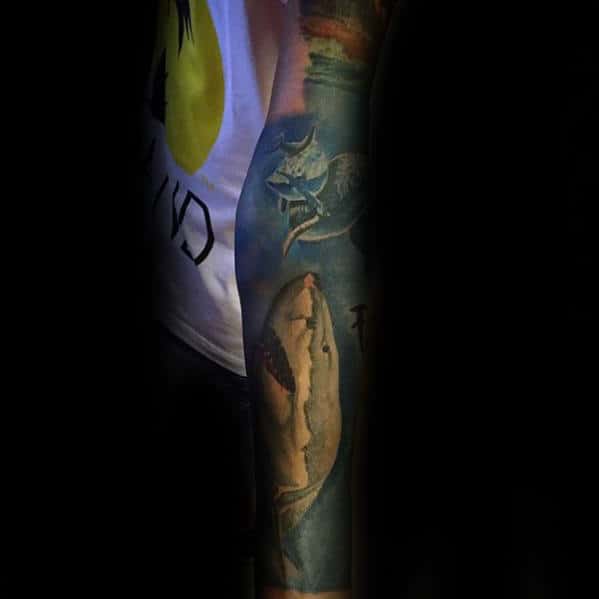 Manly Shark Sleeve Tattoo Ideas For Gentlemen