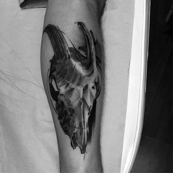 Manly Shin Goat Skull Tattoo On Gentleman