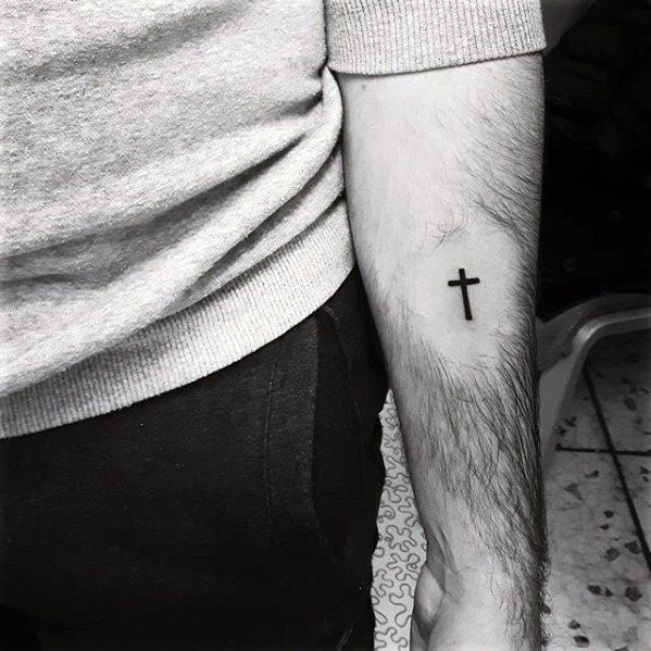 Manly Simple Cross Mens Forearm Tattoos