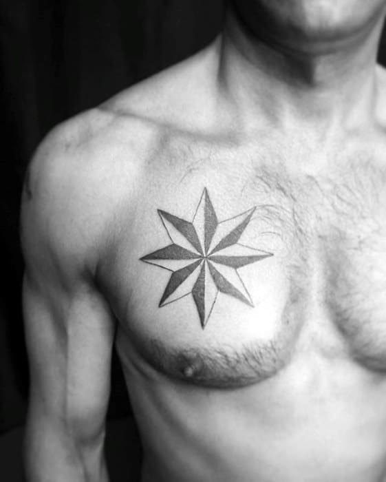 Manly Simple Star Guys Upper Chest Tattoo