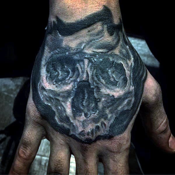 Manly Skull Mens Hand Tattoo