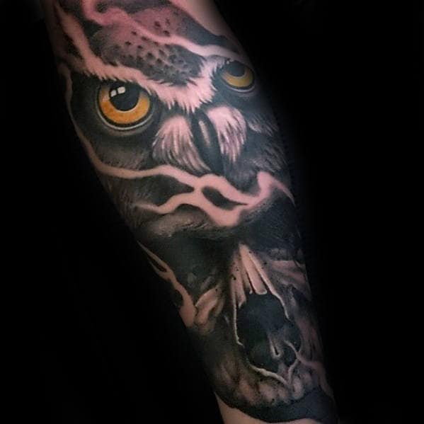 Manly Skull Owl Guys 3d Forearm Sleeve Tattoos