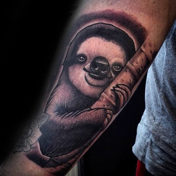 Manly Sloth Holding Onto Branch Guys Forearm Tattoo Designs