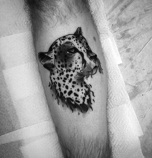 Manly Small Cheetah Leg Mens Watercolor Tattoos