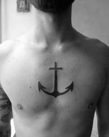 Manly Small Simple Mens Mimalistic Anchor Chest Tattoo