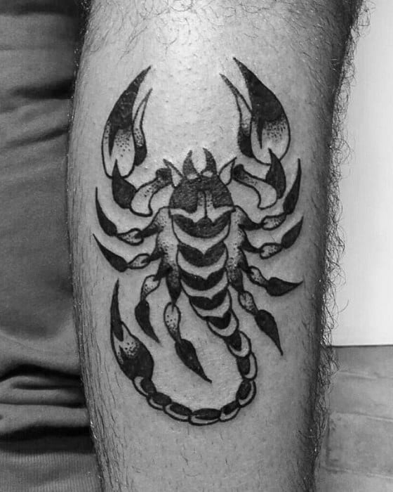 Manly Small Traditional Scorpion Leg Tattoos For Guys