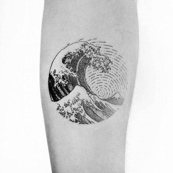 Manly Small Unique The Great Wave Circle Mens Inner Forearm Tattoo